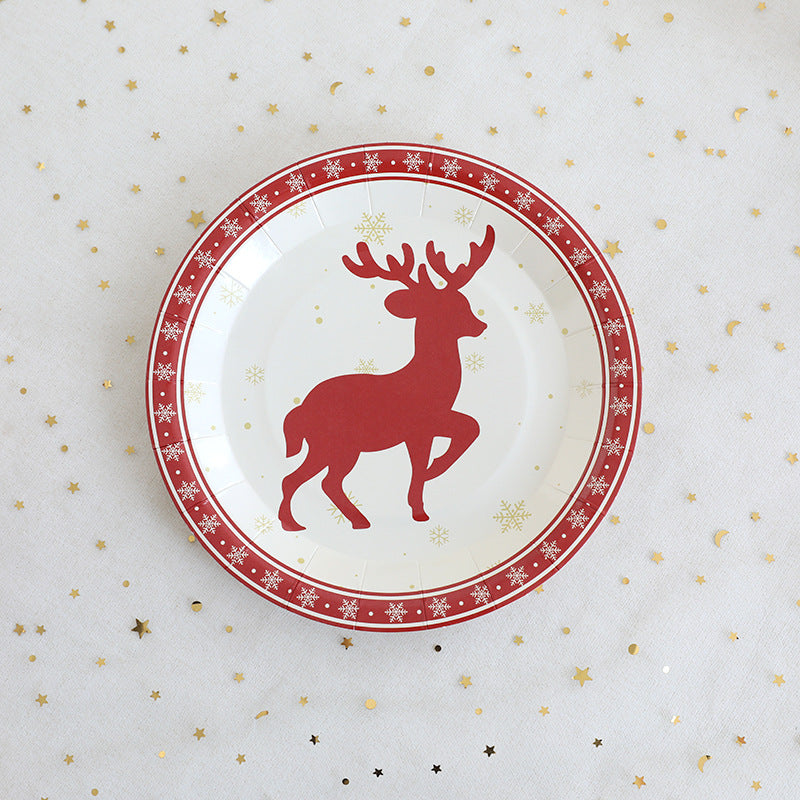 Christmas Decoration Elk Theme Disposable Meal Plate Party Utensils Set Paper Cups Paper Plates Tissue Papers eprolo