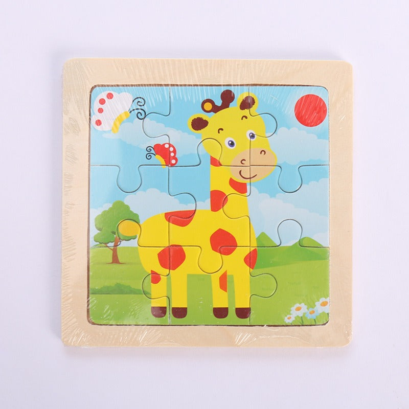 9 Pieces Of Wooden Children's Puzzle Toys Early Childhood Educational Cartoon Animal Transportation Cognitive Puzzle Board eprolo