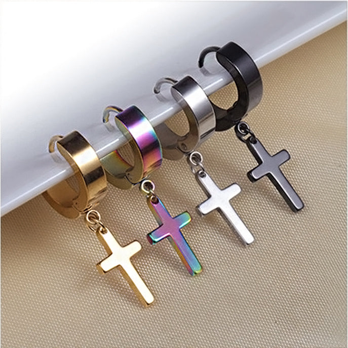 Titanium Steel Men's Cross Earrings Stainless Steel Cross El Pazar
