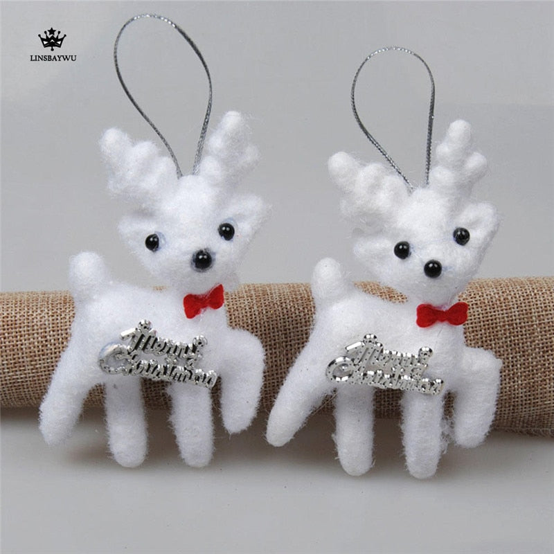 2Pcs/Bag Lovely White Foam Christmas Bear Deer For Christmas Tree Pendant Decoration Kids Gift Home Ornaments Decor Freeshipping eprolo