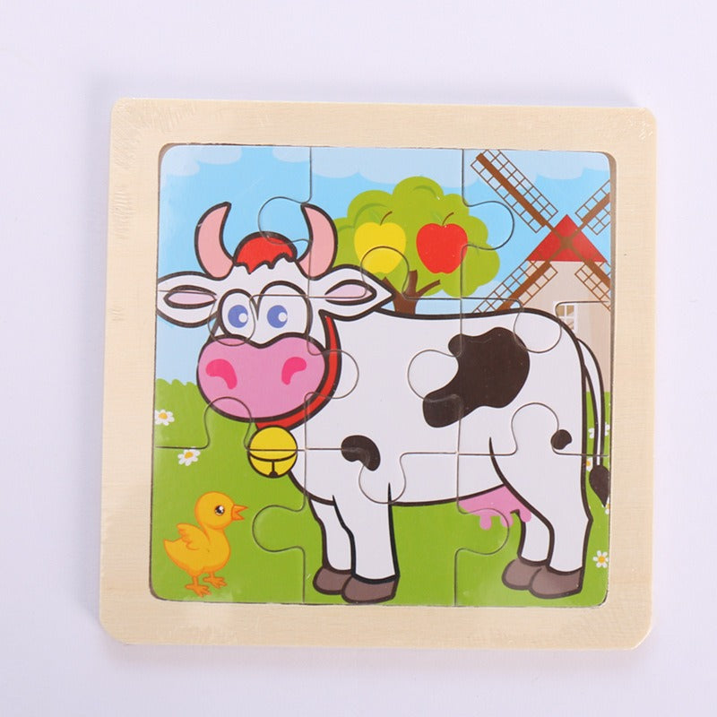 9 Pieces Of Wooden Children's Puzzle Toys Early Childhood Educational Cartoon Animal Transportation Cognitive Puzzle Board eprolo