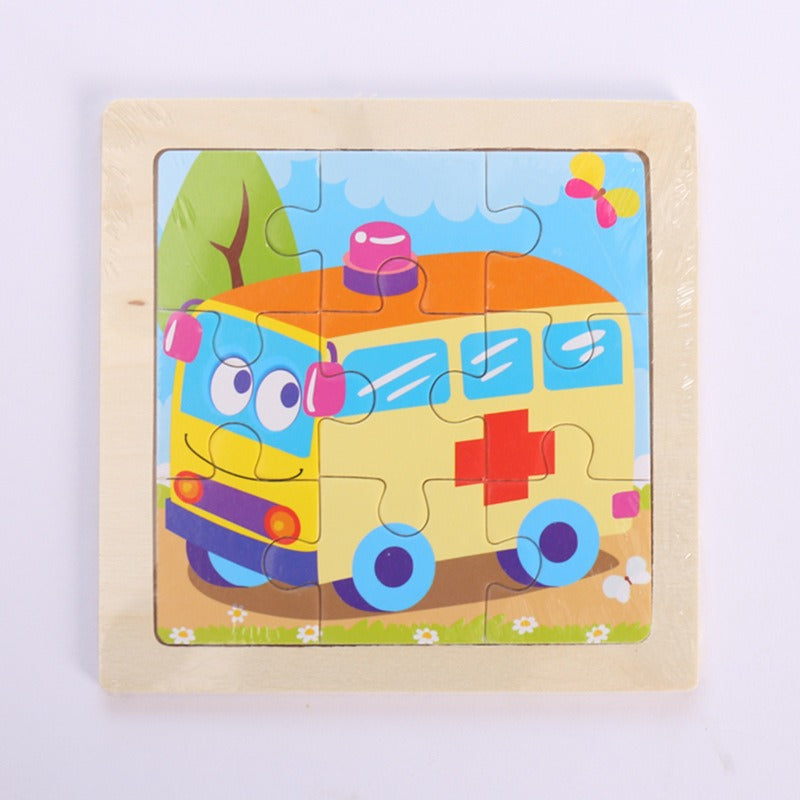 9 Pieces Of Wooden Children's Puzzle Toys Early Childhood Educational Cartoon Animal Transportation Cognitive Puzzle Board eprolo