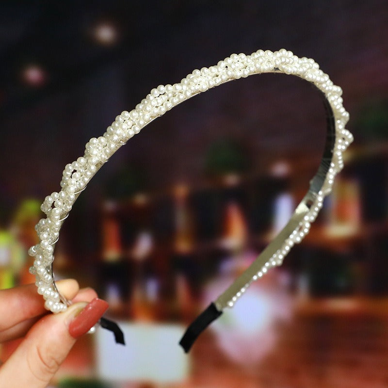 Bride's Hair Accessories Women's Handwoven Knotty Pearl Headband Japanese Korean Headdress Bow Hair Clip Crown Headband eprolo