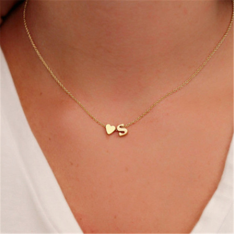 Peach Heart Shaped Letter Necklace Clavicle Chain Necklace El Pazar
