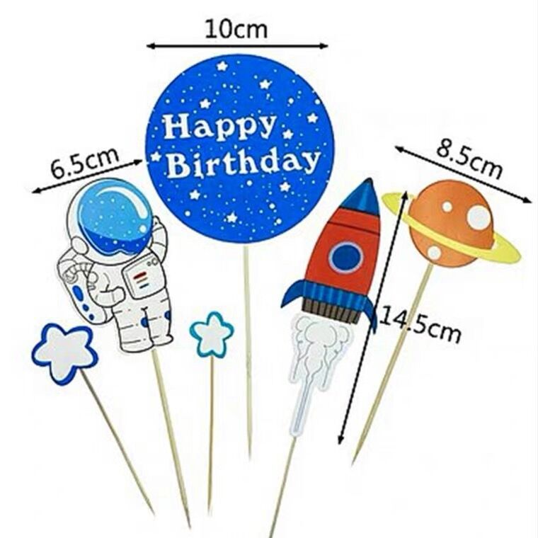Astronaut Cake Decoration Ornaments Rocket Toy Plug-In Birthday Baking Astronaut Doll Card Set eprolo