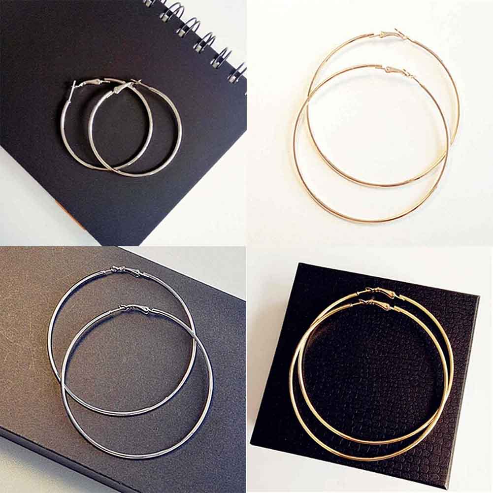 Personality Super Big Circles Hoop Earrings For Women Fashion Gold Silver Color Jewelry Trendy Retro Big Round Circle Earrings eprolo