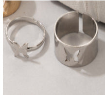 Butterfly Ring Set Creative Hollow Ins Personality Punk Style Couple Ring Pair Ring El Pazar