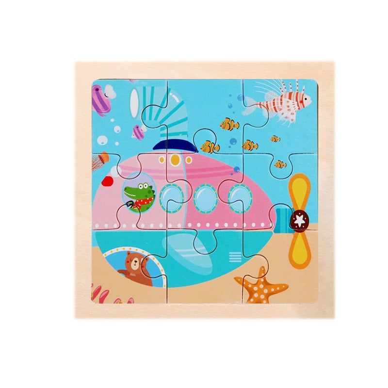 9 Pieces Of Wooden Children's Puzzle Toys Early Childhood Educational Cartoon Animal Transportation Cognitive Puzzle Board eprolo