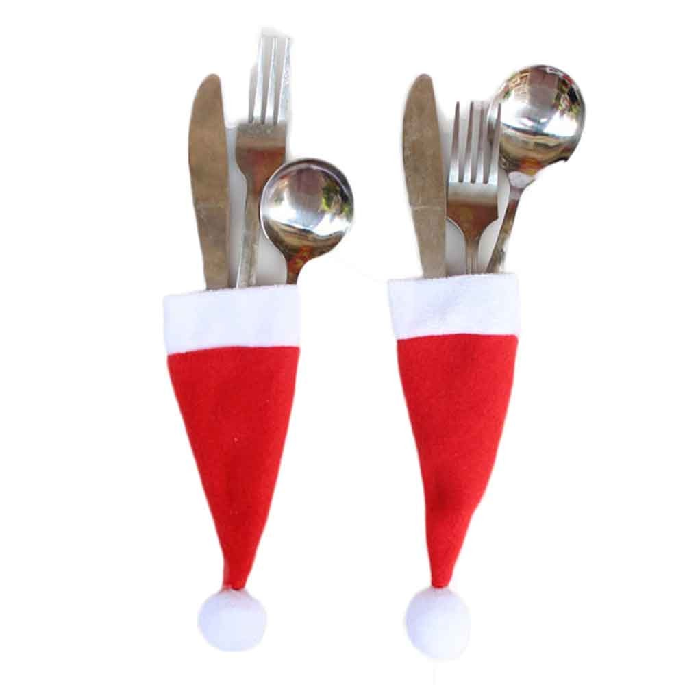Christmas Caps Cutlery Holder Fork Spoon Pocket Christmas Decor Bag Kitchen Tableware Holder Bag Gift eprolo