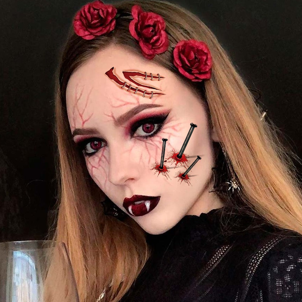 Halloween tattoo sticker simulation bloody scar sticker realistic horror disposable temporary waterproof sticker eprolo