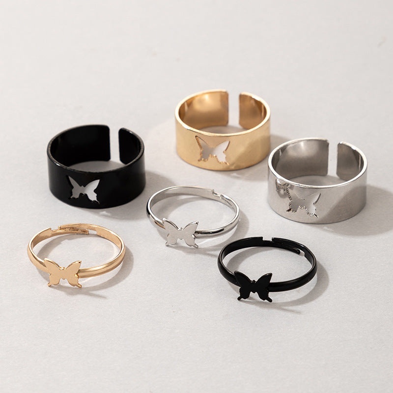 Butterfly Ring Set Creative Hollow Ins Personality Punk Style Couple Ring Pair Ring El Pazar