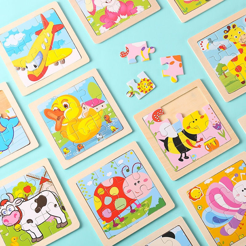 9 Pieces Of Wooden Children's Puzzle Toys Early Childhood Educational Cartoon Animal Transportation Cognitive Puzzle Board eprolo