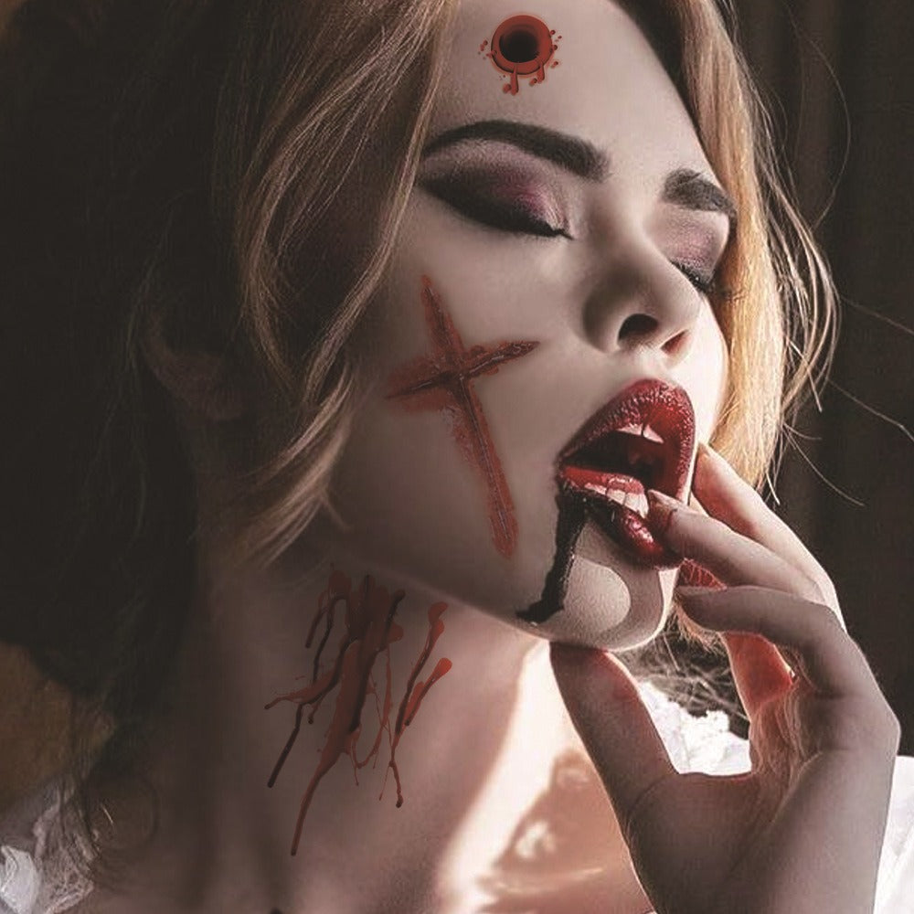 Halloween tattoo sticker simulation bloody scar sticker realistic horror disposable temporary waterproof sticker eprolo