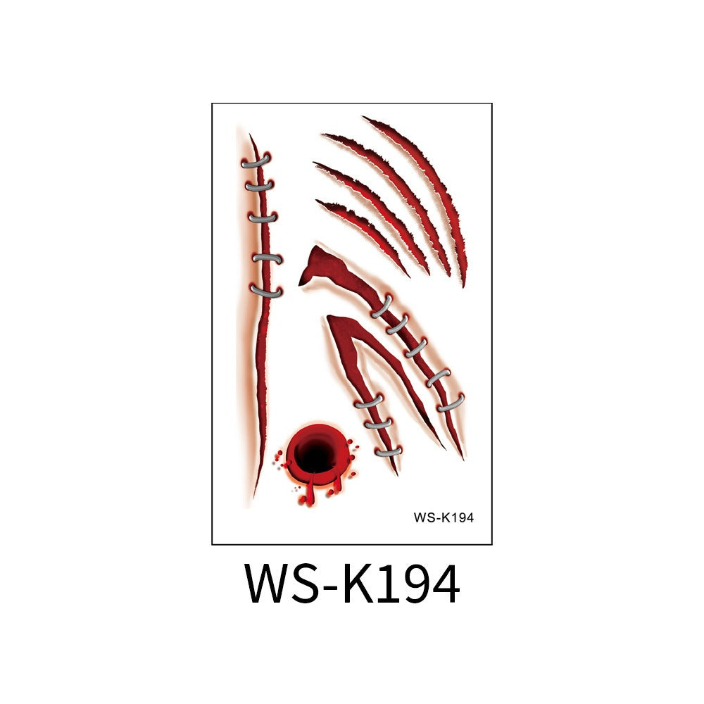 Halloween tattoo sticker simulation bloody scar sticker realistic horror disposable temporary waterproof sticker eprolo