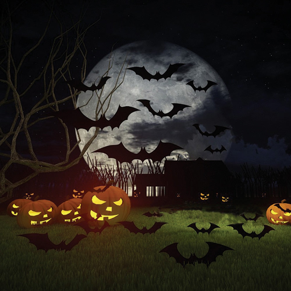 12pcs Halloween Decoration Black 3D DIY PVC Bat Wall Sticker Decal Home Halloween Decoration eprolo