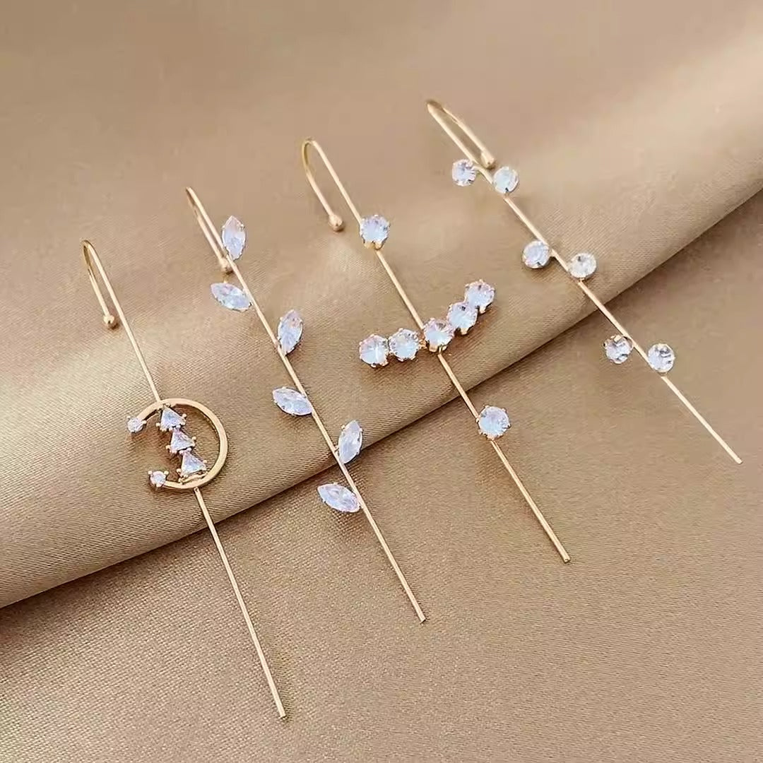Personalized and minimalist piercing ear needles for women, lightning leaves, earlobe style diagonal earrings eprolo