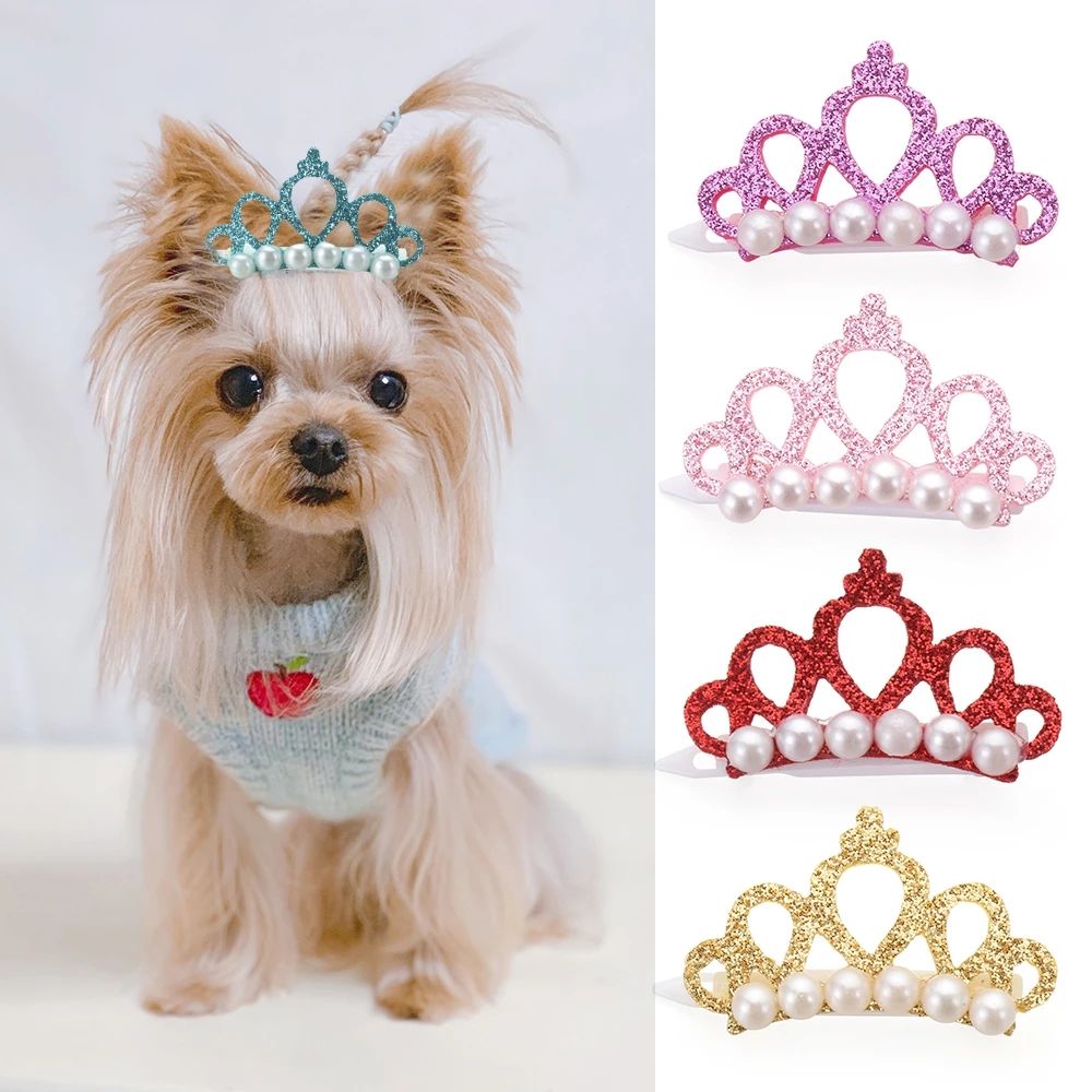 New Pet Products Cat Frog Clip Crown Pearl Head Teddy Pet Head Flower Hair Clip Pet Products Headwear eprolo
