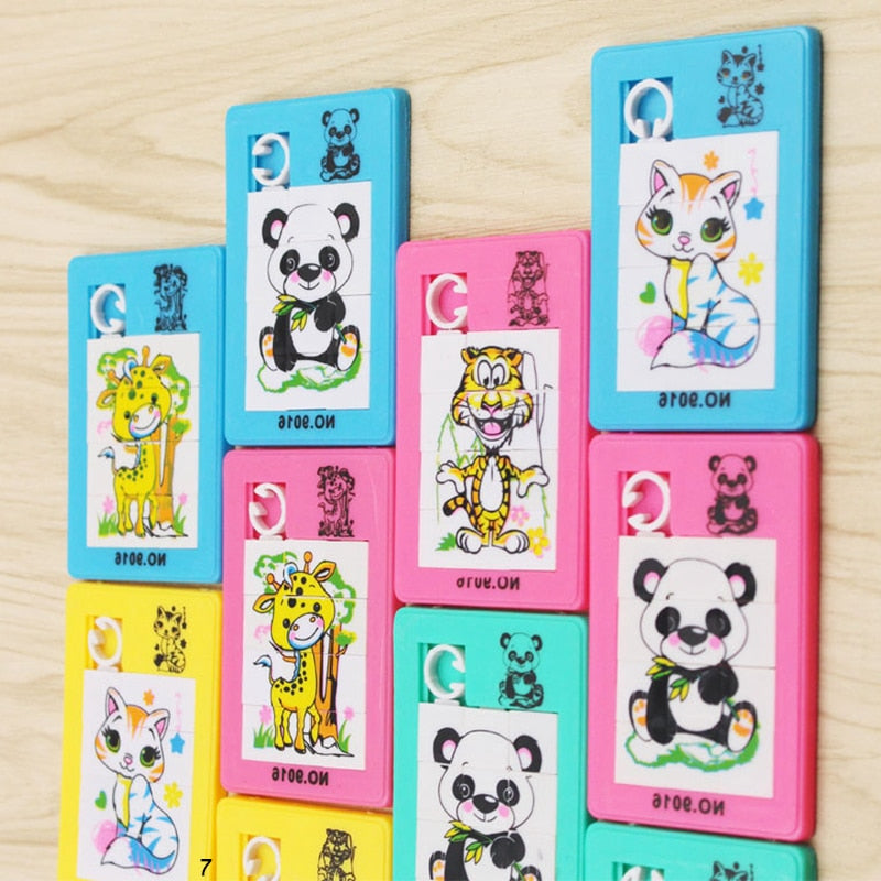 90s Classic Toys Plastic Slide Puzzles Cartoon Animals Panda Tiger Fox Square Mobile Puzzle Jigsaw Educational Toy For Kids Gift eprolo