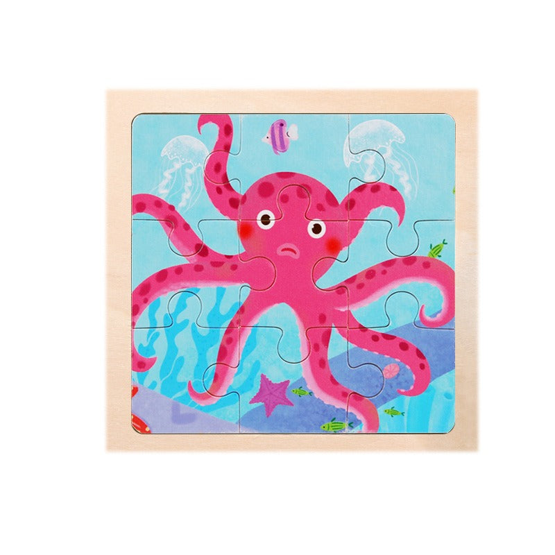 9 Pieces Of Wooden Children's Puzzle Toys Early Childhood Educational Cartoon Animal Transportation Cognitive Puzzle Board eprolo