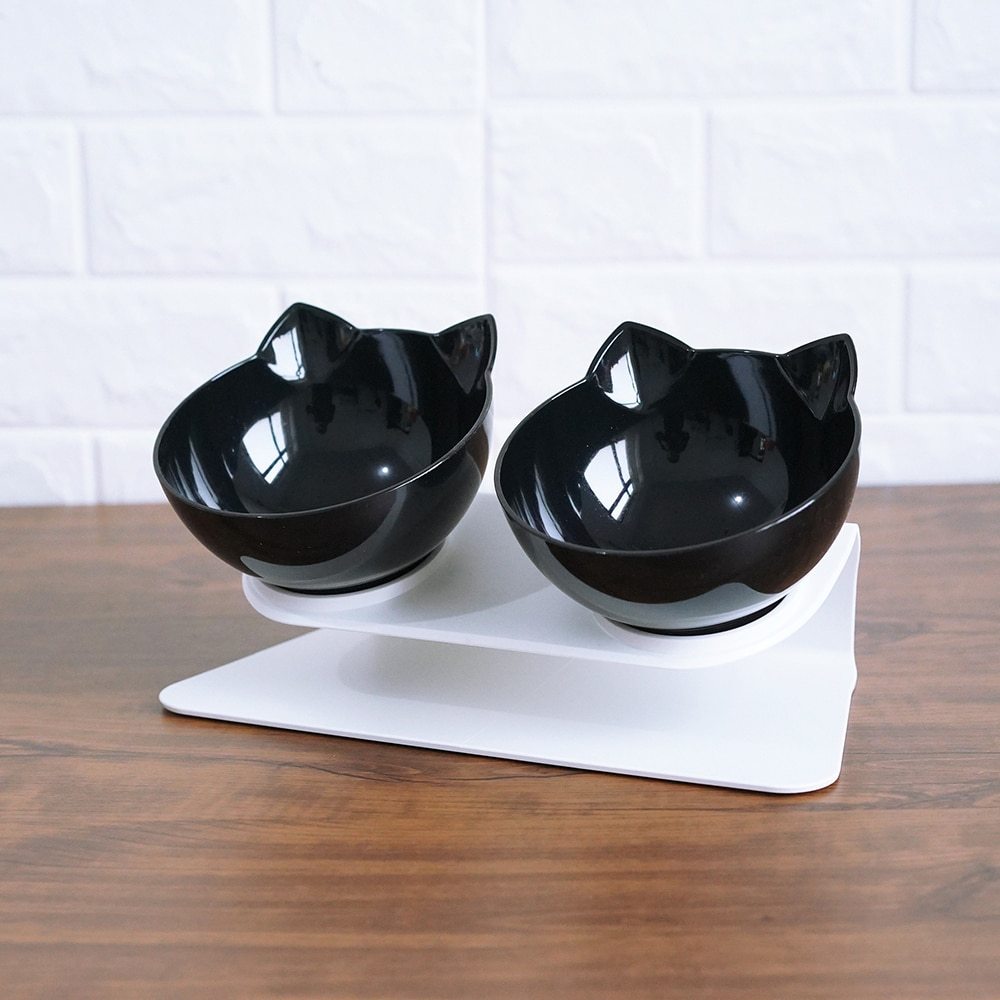 Non Slip Double Cat Bowl With Raised Stand Pet Food Cat Feeder Protect Cervical Vertebra Dog Bowl Transparent Pet Products El Pazar
