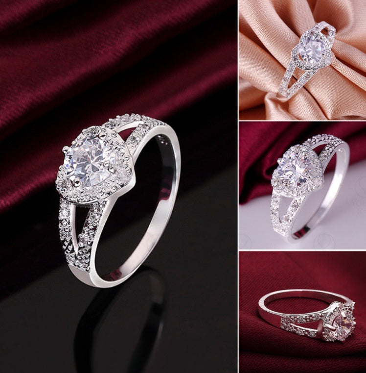 Sincere Heart Ring Silver-Color Clear AAA Cubic Zirconia Promise Ring for Women Wedding Jewelry Size El Pazar