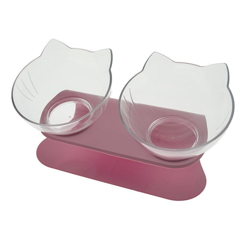 Non Slip Double Cat Bowl With Raised Stand Pet Food Cat Feeder Protect Cervical Vertebra Dog Bowl Transparent Pet Products El Pazar