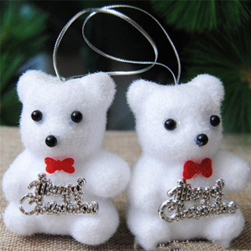 2Pcs/Bag Lovely White Foam Christmas Bear Deer For Christmas Tree Pendant Decoration Kids Gift Home Ornaments Decor Freeshipping eprolo