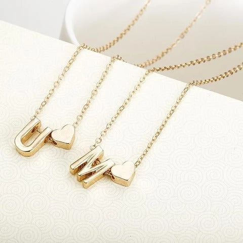 Peach Heart Shaped Letter Necklace Clavicle Chain Necklace El Pazar