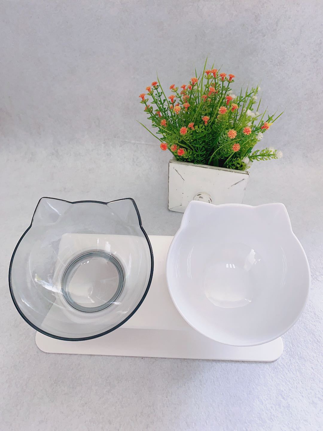 Non Slip Double Cat Bowl With Raised Stand Pet Food Cat Feeder Protect Cervical Vertebra Dog Bowl Transparent Pet Products El Pazar