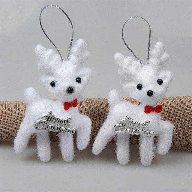 2Pcs/Bag Lovely White Foam Christmas Bear Deer For Christmas Tree Pendant Decoration Kids Gift Home Ornaments Decor Freeshipping eprolo