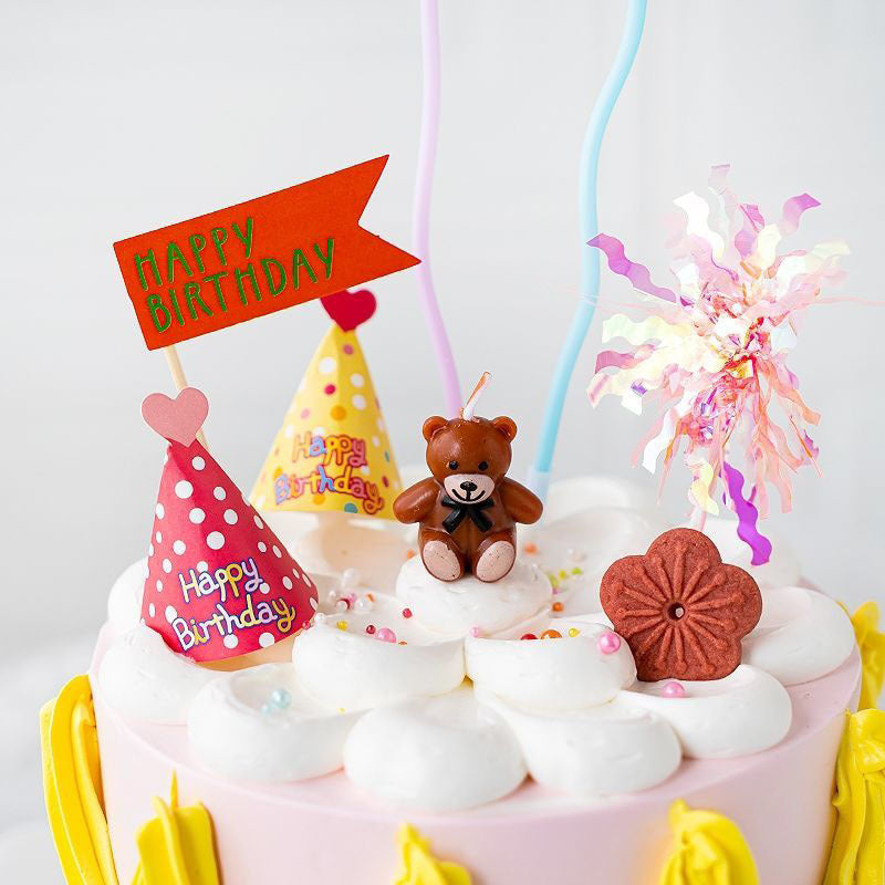 Cake Decoration Mini Birthday Hat Plug-In Set Cute Love Bear Birthday Baking Card Decoration eprolo