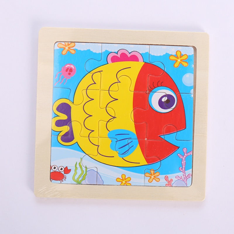 9 Pieces Of Wooden Children's Puzzle Toys Early Childhood Educational Cartoon Animal Transportation Cognitive Puzzle Board eprolo
