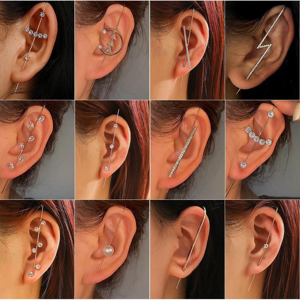 Personalized and minimalist piercing ear needles for women, lightning leaves, earlobe style diagonal earrings eprolo