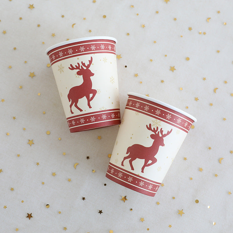 Christmas Decoration Elk Theme Disposable Meal Plate Party Utensils Set Paper Cups Paper Plates Tissue Papers eprolo