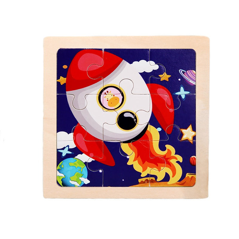 9 Pieces Of Wooden Children's Puzzle Toys Early Childhood Educational Cartoon Animal Transportation Cognitive Puzzle Board eprolo