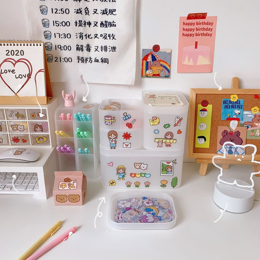 Korean Style Ins Style Desktop Net Red Cosmetic Storage Box Frosted Transparent Student Dormitory Rack Finishing Box Female eprolo