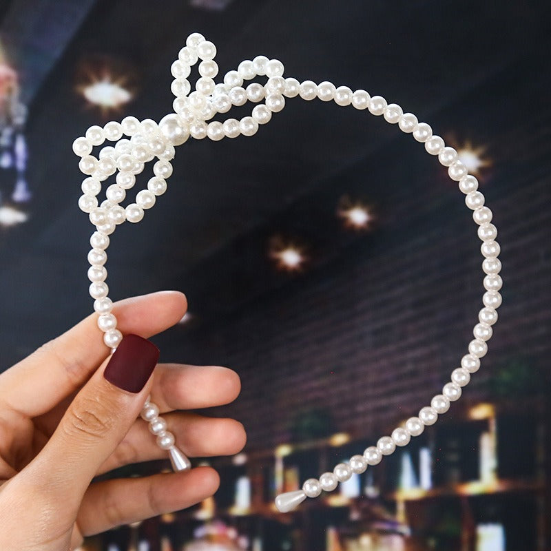 Bride's Hair Accessories Women's Handwoven Knotty Pearl Headband Japanese Korean Headdress Bow Hair Clip Crown Headband eprolo