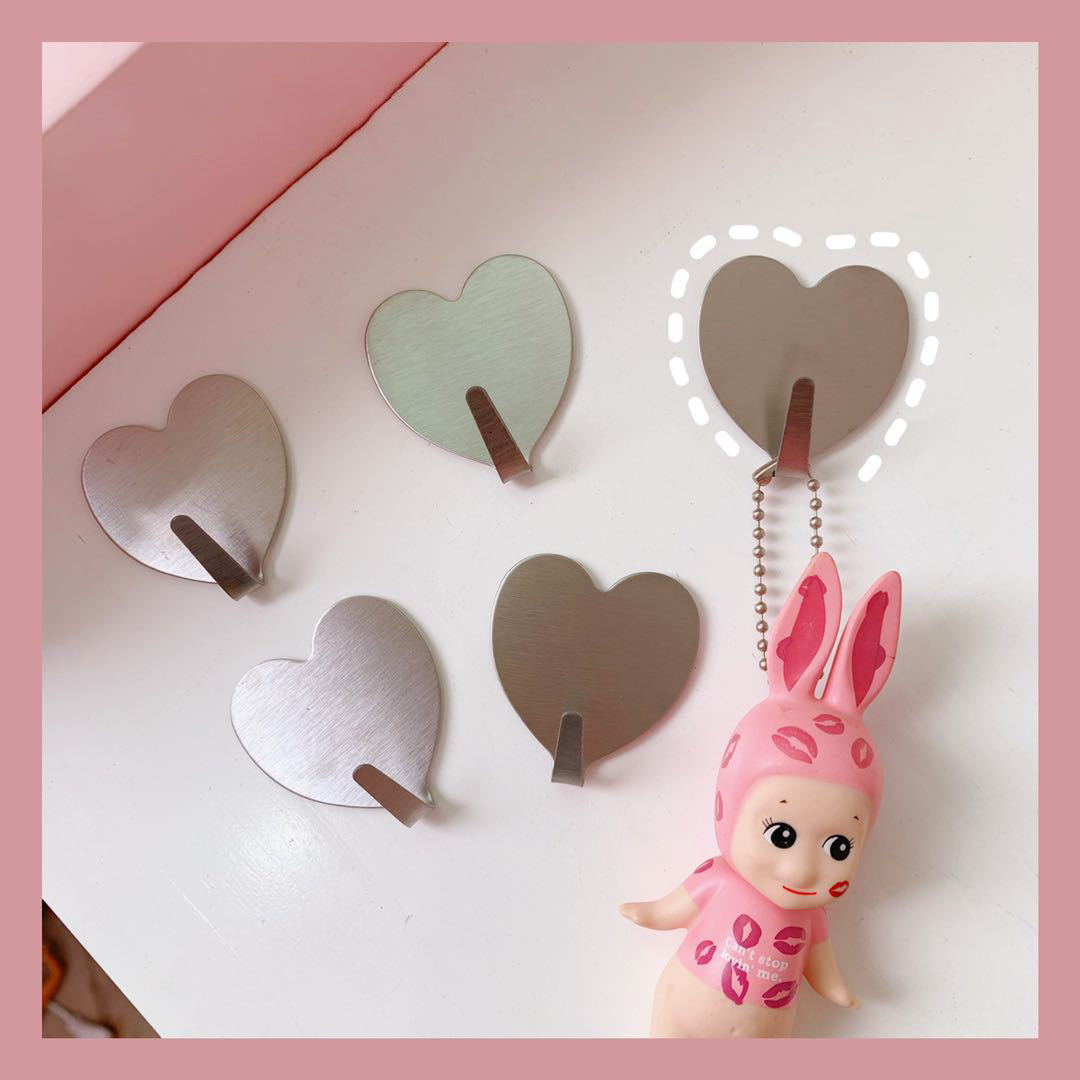 Korean Style New Simple Home Creative Sticky Hook Love Peach Heart Silver Stainless Steel Hook Room Seamless Decorative Hook eprolo
