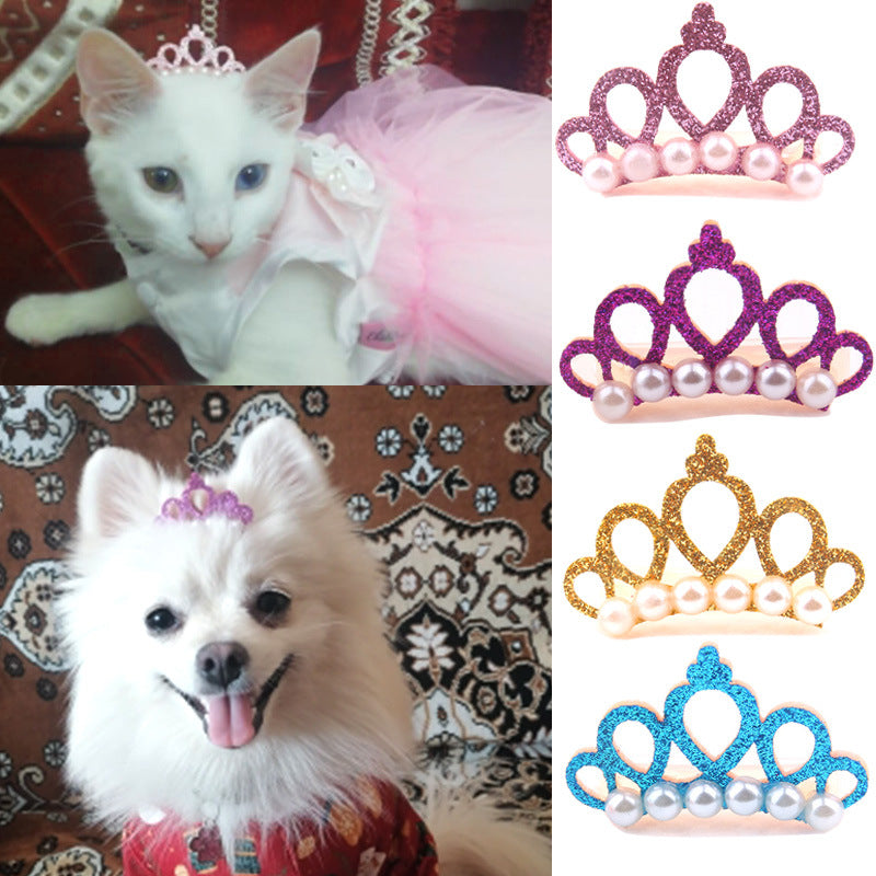 New Pet Products Cat Frog Clip Crown Pearl Head Teddy Pet Head Flower Hair Clip Pet Products Headwear eprolo