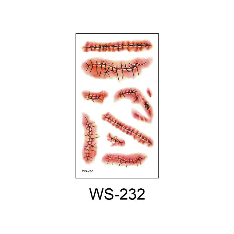 Waterproof Halloween horror wound scar face disposable temporary tattoo scar tattoo sticker eprolo