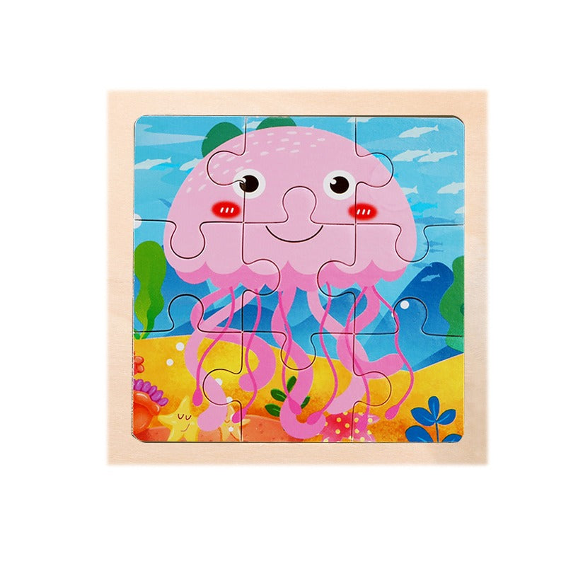 9 Pieces Of Wooden Children's Puzzle Toys Early Childhood Educational Cartoon Animal Transportation Cognitive Puzzle Board eprolo