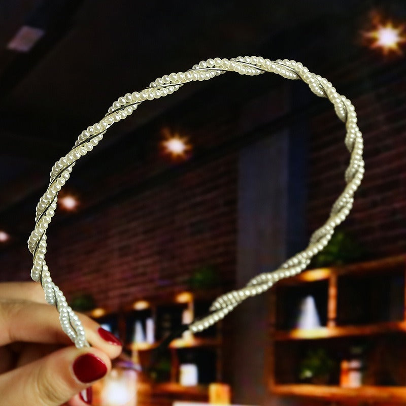 Bride's Hair Accessories Women's Handwoven Knotty Pearl Headband Japanese Korean Headdress Bow Hair Clip Crown Headband eprolo