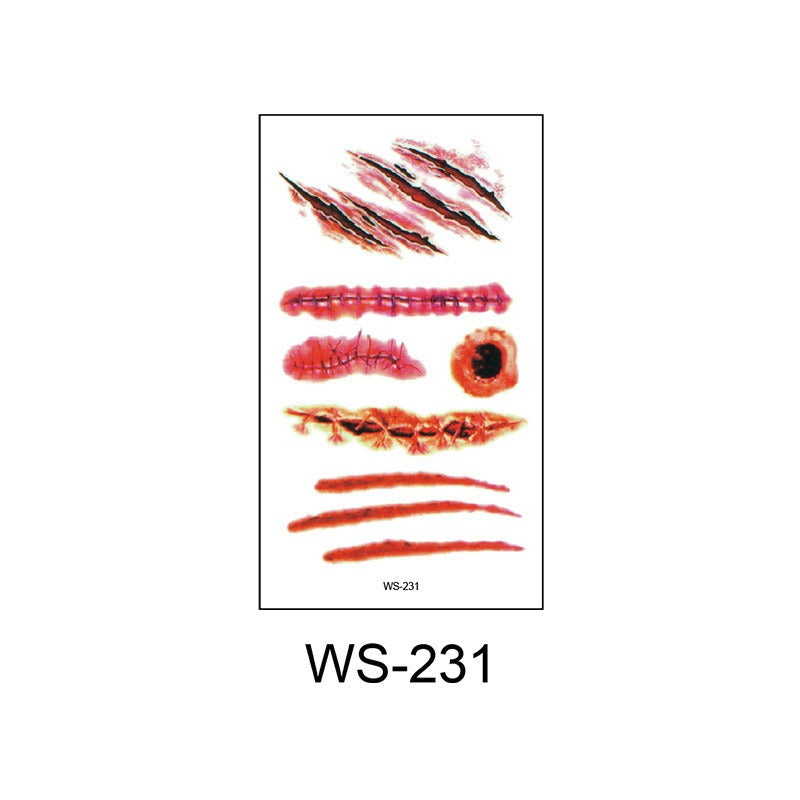 Waterproof Halloween horror wound scar face disposable temporary tattoo scar tattoo sticker eprolo