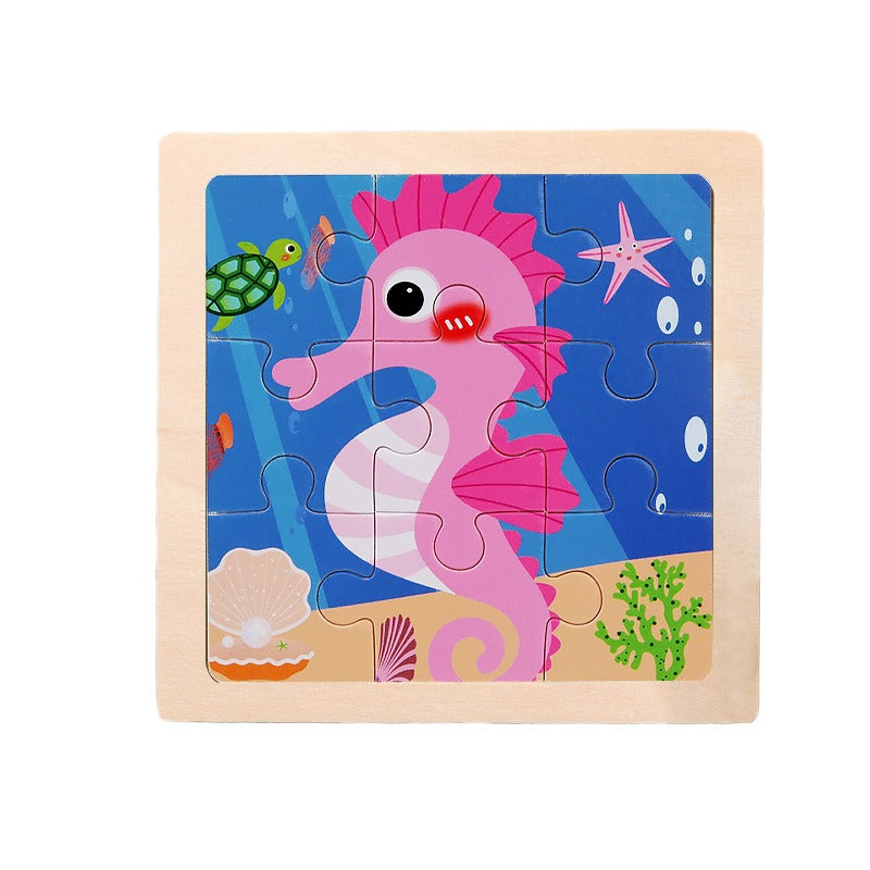 9 Pieces Of Wooden Children's Puzzle Toys Early Childhood Educational Cartoon Animal Transportation Cognitive Puzzle Board eprolo