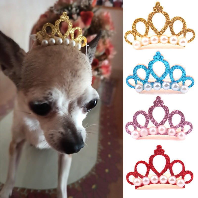 New Pet Products Cat Frog Clip Crown Pearl Head Teddy Pet Head Flower Hair Clip Pet Products Headwear eprolo