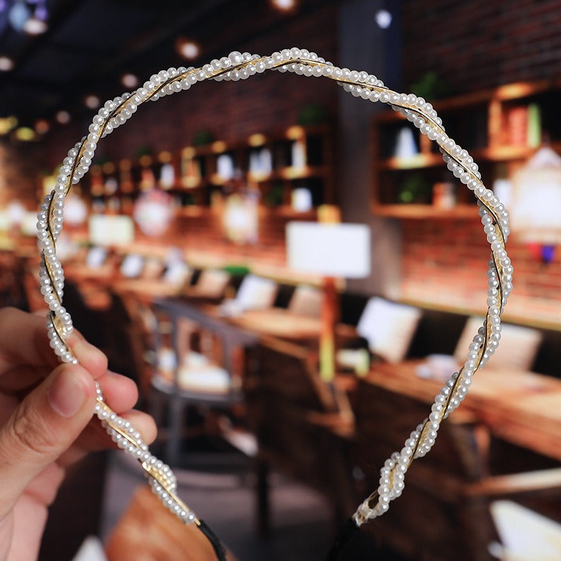 Bride's Hair Accessories Women's Handwoven Knotty Pearl Headband Japanese Korean Headdress Bow Hair Clip Crown Headband eprolo