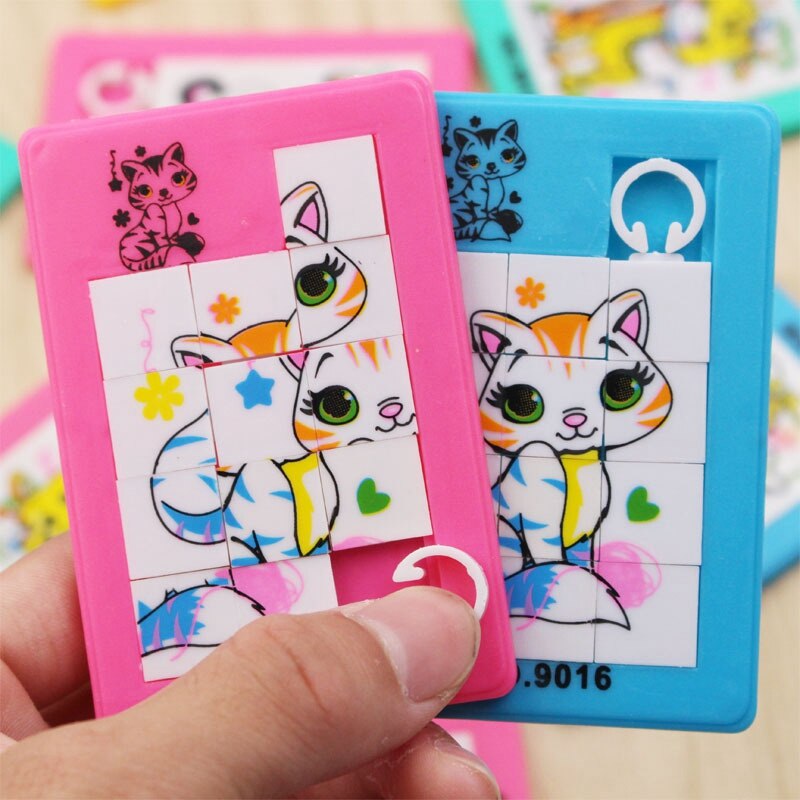 90s Classic Toys Plastic Slide Puzzles Cartoon Animals Panda Tiger Fox Square Mobile Puzzle Jigsaw Educational Toy For Kids Gift eprolo