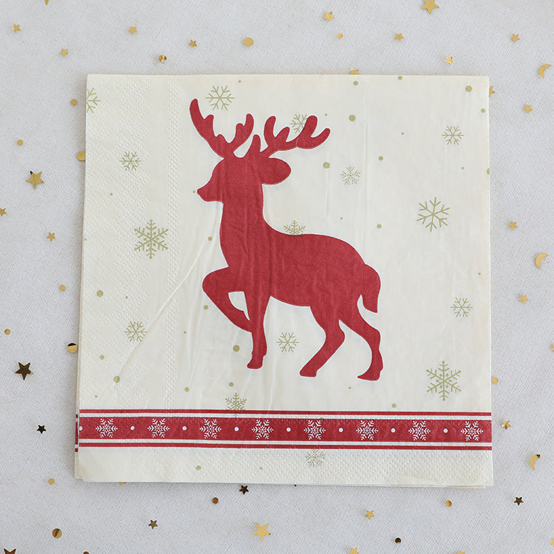 Christmas Decoration Elk Theme Disposable Meal Plate Party Utensils Set Paper Cups Paper Plates Tissue Papers eprolo