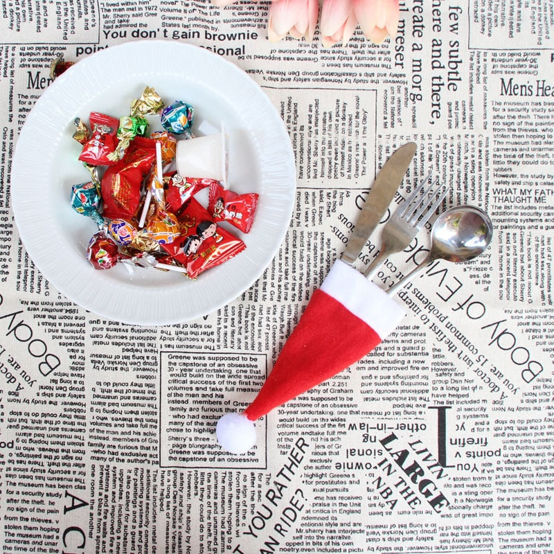 Christmas Caps Cutlery Holder Fork Spoon Pocket Christmas Decor Bag Kitchen Tableware Holder Bag Gift eprolo