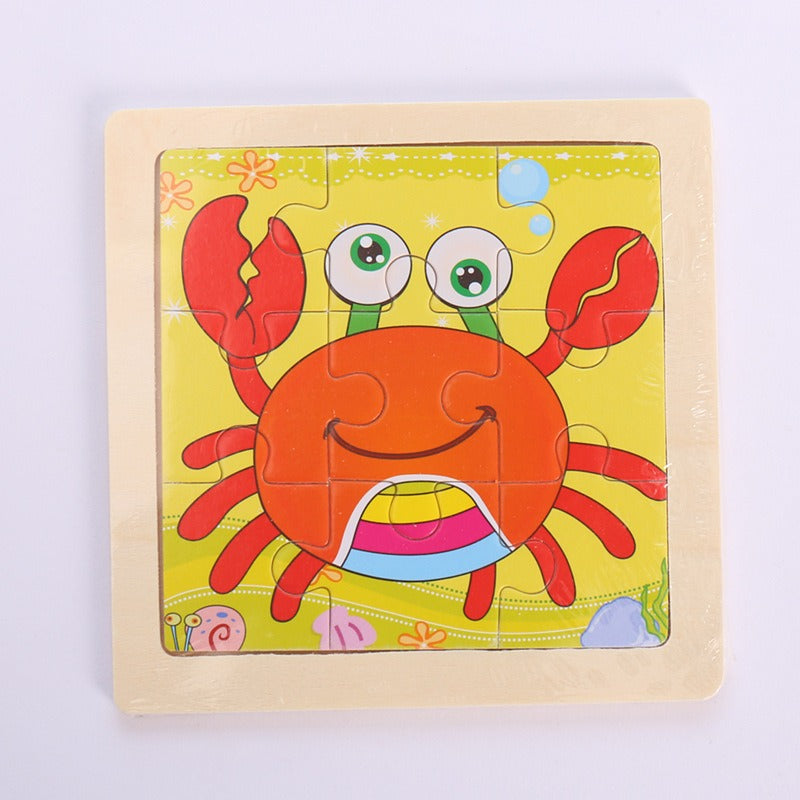9 Pieces Of Wooden Children's Puzzle Toys Early Childhood Educational Cartoon Animal Transportation Cognitive Puzzle Board eprolo